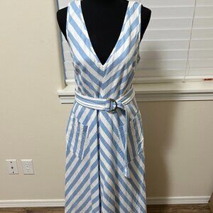 kate spade Blue and White Striped Sleeveless Dress with Belt and Pockets, Size 8